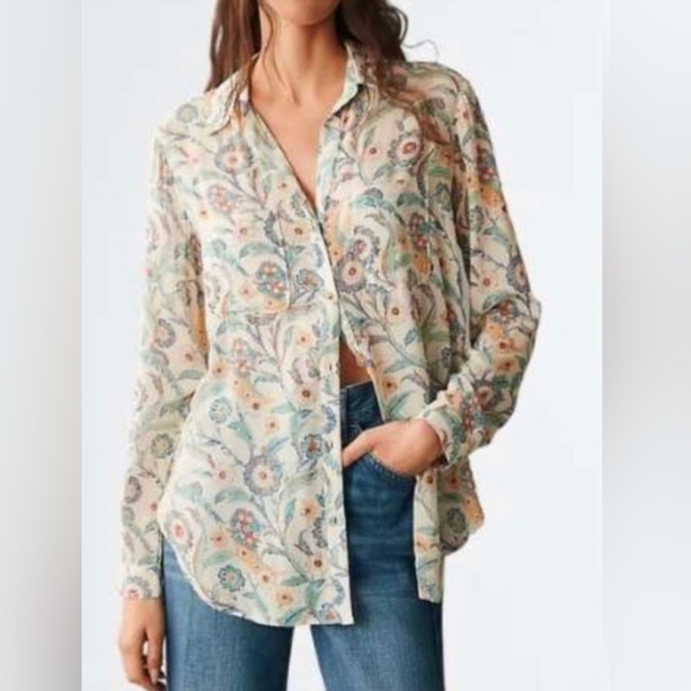 Pilcro The Relaxed Button Down Floral Long Sleeve Shirt Urban Outfitters Size M
